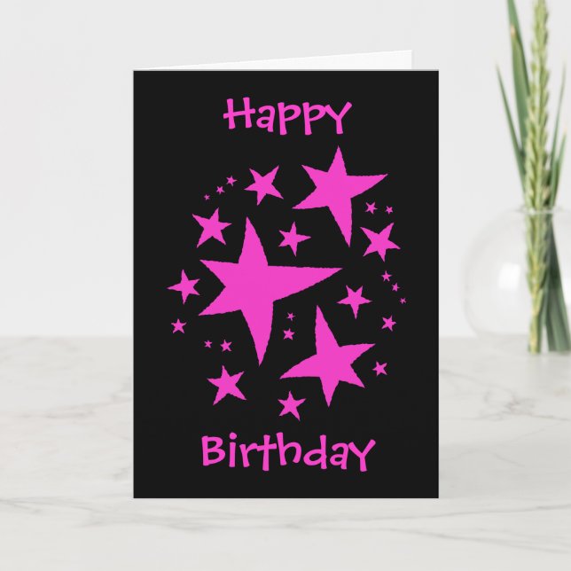 Tarjeta Rosa y negro del chica del cumpleaños (Anverso)