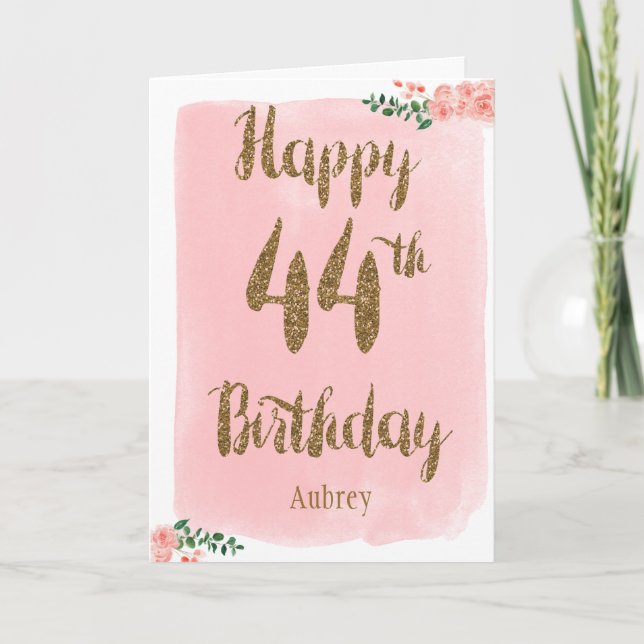 Tarjeta Rosa y Oro 44 cumpleaños (Anverso)