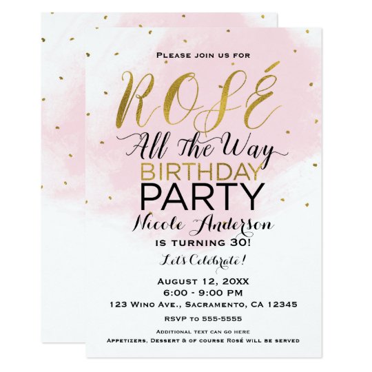Tarjeta Rosa y oro de la fiesta de cumpleaños de Rosé