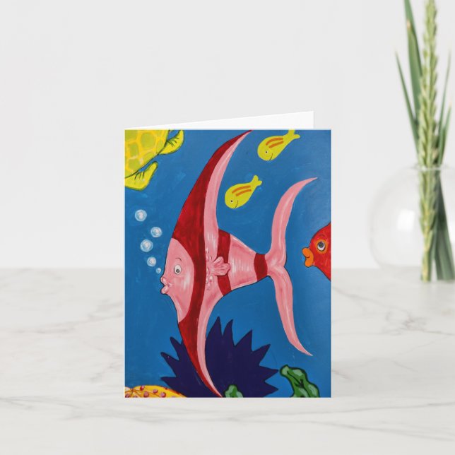 Tarjeta Rosa y pescados tropicales rojos (Anverso)