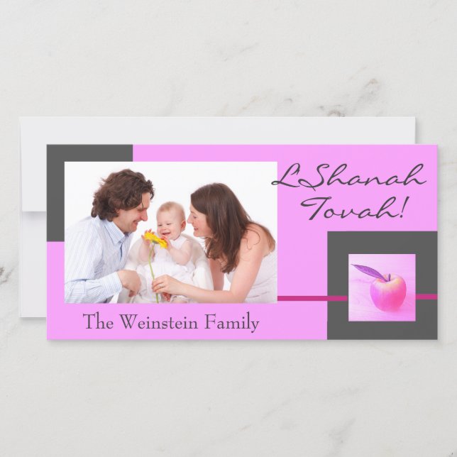 Tarjeta rosada de la foto de Apple Rosh Hashanah (Anverso)
