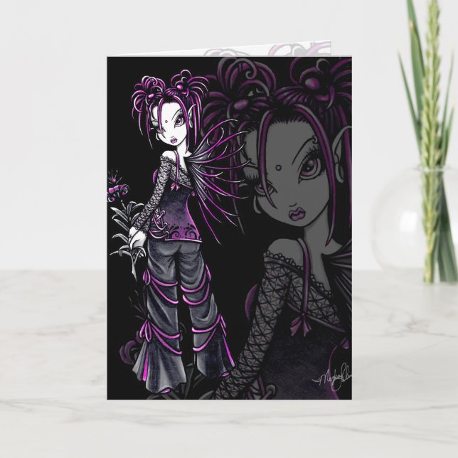 Tarjeta rosada de la hada de la flor del el día de (Anverso)