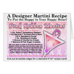 Tarjeta rosada de la receta de Martini de la cinta