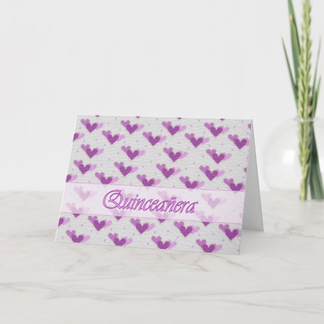 Tarjeta rosada de los corazones púrpuras de (Anverso)