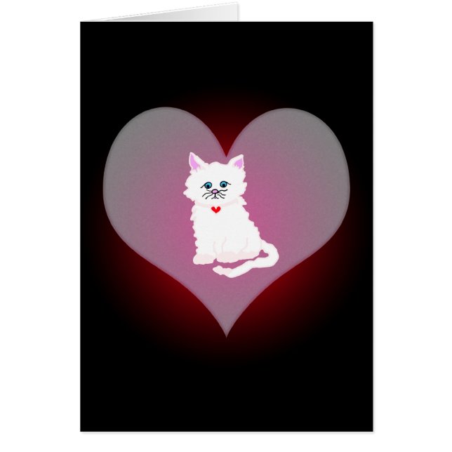 Tarjeta rosada del corazón del gatito (Frente)