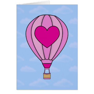 Tarjeta rosada del globo del aire caliente del