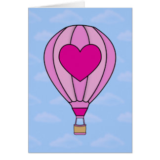 Tarjeta rosada del globo del aire caliente del