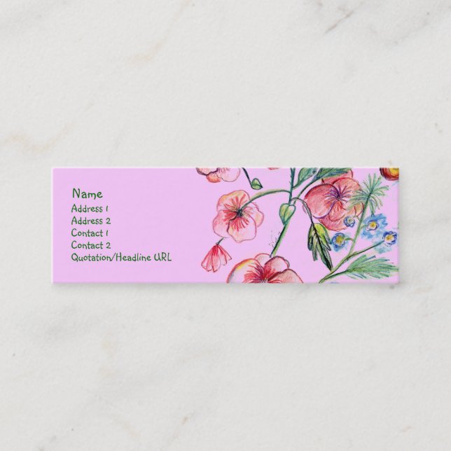 Tarjeta rosada del perfil de las flores de Bell (Anverso)
