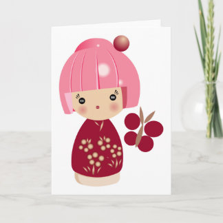 Tarjeta rosada del trío de Kokeshi