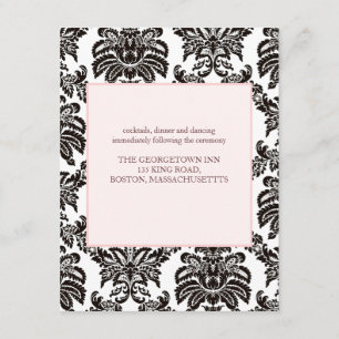 Tarjeta rosada moderna de la recepción del damasco