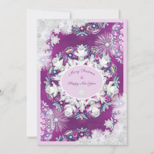 Tarjeta Rosada roja cardinal y copo de nieve