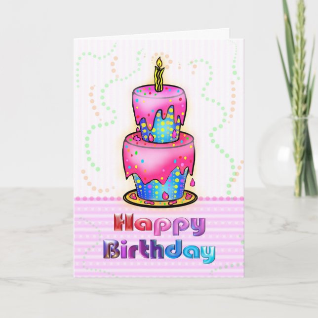 Tarjeta rosada y azul del feliz cumpleaños de la (Anverso)