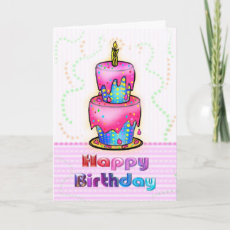 Tarjeta rosada y azul del feliz cumpleaños de la