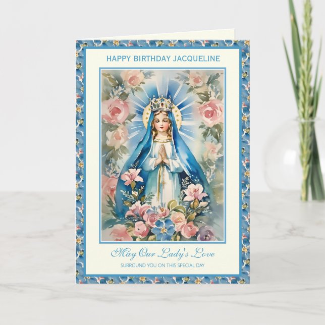 Tarjeta Rosaria de Oración Floral de María Bendita (Anverso)