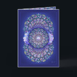 Tarjeta Rosario azul<br><div class="desc">Dibujo de una vidriera de colores similares a los de una antigua catedral europea: la base de este patrón es una ventana rosa, con toques de varios colores, incluidos los tonos azules, sobre un fondo azul marino. Diamantes de imitación azules (dibujados). Este diseño también está disponible en rojo cardenal en...</div>