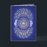 Tarjeta Rosario azul<br><div class="desc">Dibujo de una vidriera de colores similares a los de una antigua catedral europea: la base de este patrón es una ventana rosa, con toques de varios colores, incluidos los tonos azules, sobre un fondo azul marino. Diamantes de imitación azules (dibujados). Este diseño también está disponible en rojo cardenal en...</div>