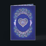 Tarjeta Rosario azul<br><div class="desc">Dibujo de una vidriera de colores similares a los de una antigua catedral europea: la base de este patrón es una ventana rosa, con toques de varios colores, incluidos los tonos azules, sobre un fondo azul marino. Diamantes de imitación azules (dibujados). Este diseño también está disponible en rojo cardenal en...</div>