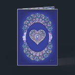 Tarjeta Rosario azul<br><div class="desc">Dibujo de una vidriera de colores similares a los de una antigua catedral europea: la base de este patrón es una ventana rosa, con toques de varios colores, incluidos los tonos azules, sobre un fondo azul marino. Diamantes de imitación azules (dibujados). Este diseño también está disponible en rojo cardenal en...</div>