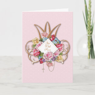 Tarjeta Rosario de Rosas Vintage Religiosas Floral Católic