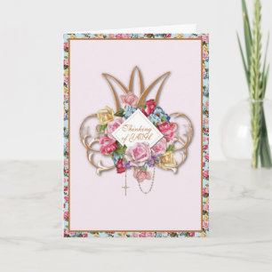 Tarjeta Rosario de Rosas Vintage Religiosas Floral Católic