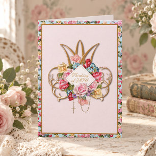 Tarjeta Rosario de Rosas Vintage Religiosas Floral Católic