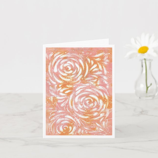 Tarjeta Rosas abstractos en coral y rosa (Planta pequeña)