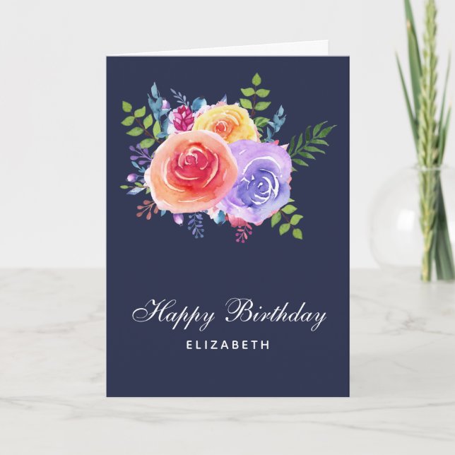 Tarjeta Rosas acuarela Ramo floral Cumpleaños (Anverso)
