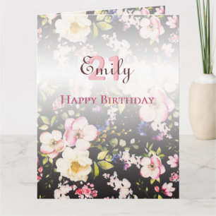 Tarjeta Rosas amarillas y rosadas en acuarela sobre negro,