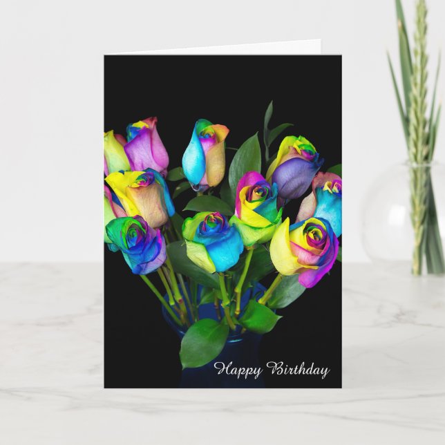 Tarjeta Rosas arcoiris por cumpleaños (Anverso)