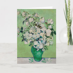 Tarjeta Rosas Blancas de Van Gogh - Arte Floral Jarrón Esm