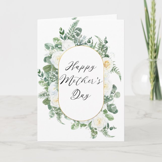 Tarjeta Rosas blancas | Eucalyptus Feliz Día de la Madre (Anverso)