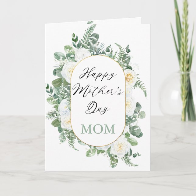 Tarjeta Rosas blancas | Eucalyptus Feliz Día de la Madre M (Anverso)