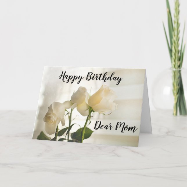 Tarjeta Rosas blancas. Feliz cumpleaños, querida mamá. (Anverso)