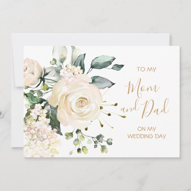 Tarjeta Rosas blancas para mi Mamá y papá en mi día de bod (Anverso)