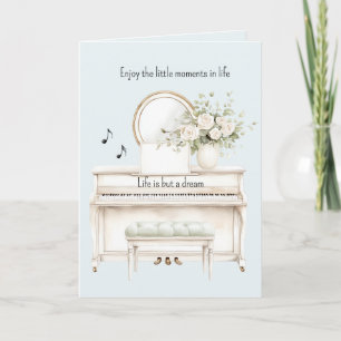 Tarjeta Rosas Blancas Románticas al Piano la vida es solo