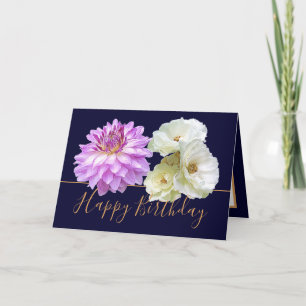 Tarjeta Rosas Blancas y Bouquet Floral de Dahlia Rosa