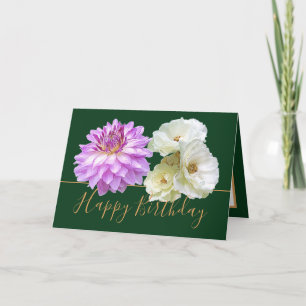 Tarjeta Rosas Blancas y Bouquet Floral de Dahlia Rosa