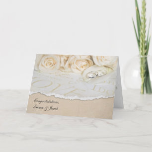 Tarjeta rosas bodas blancos con nombres recién casados