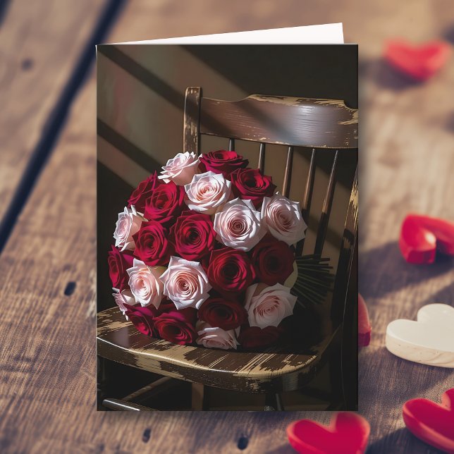 Tarjeta Rosas bonitas en una silla rústica | Día de San Va (Subido por el creador)