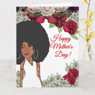 Tarjeta Rosas Borgoña Día de la Madre Afroamericana 