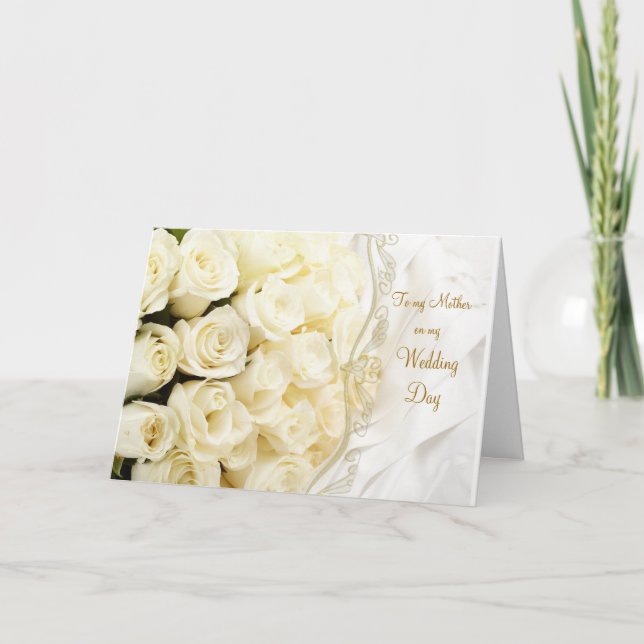 Tarjeta Rosas crema blancas. Gracias Madre por mi boda (Anverso)