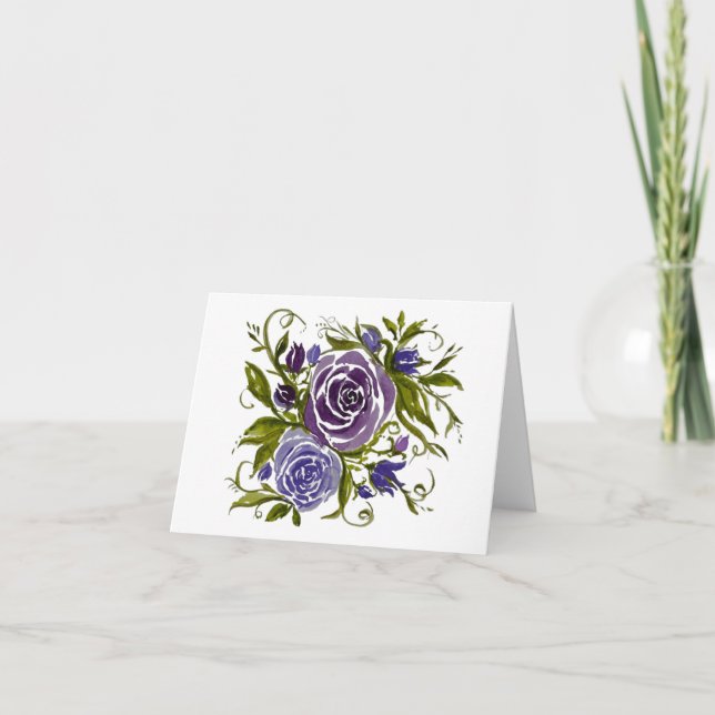 Tarjeta Rosas de acuarela de lavanda púrpura - blanco dent (Anverso)