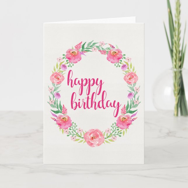 Tarjeta Rosas de acuarela Wreath Happy Birday Card (Anverso)
