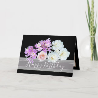 Tarjeta Rosas de Bouquet floral y flores cruzadas Cumpleañ
