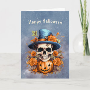 Tarjeta Rosas de calabaza de cráneo de Halloween