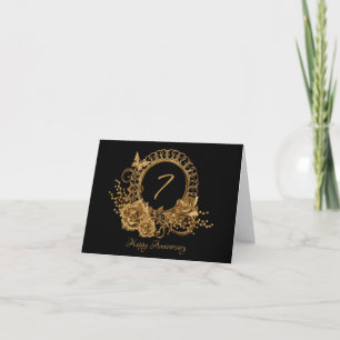 Tarjeta Rosas de cobre elegantes tradicionales 7º aniversa