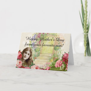 Tarjeta Rosas de col victoriana mujer puerta con flores