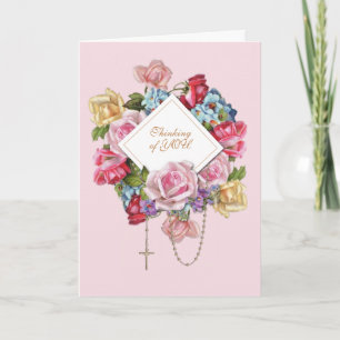 Tarjeta Rosas de cosecha religiosa Rosary Floral Católica