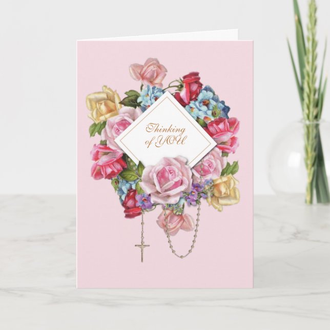 Tarjeta Rosas de cosecha religiosa Rosary Floral Católica (Anverso)