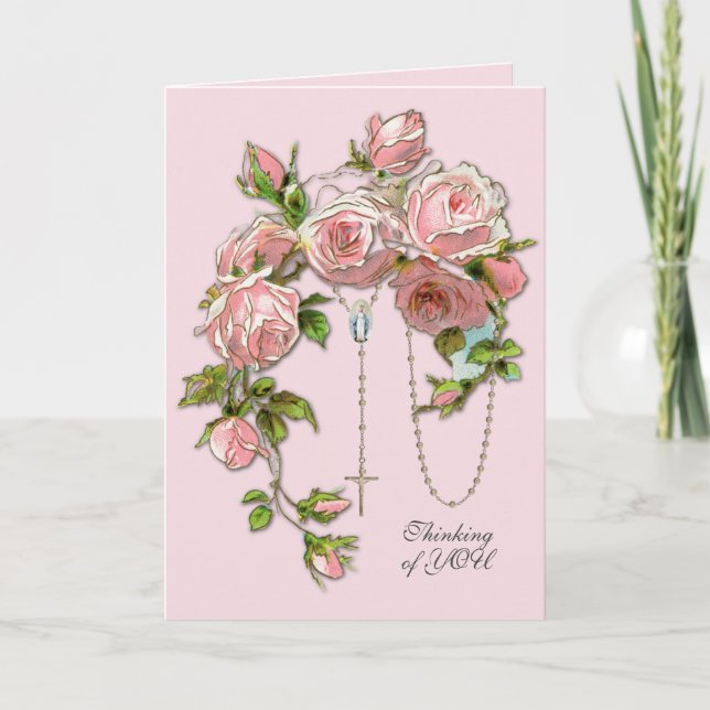 Tarjeta Rosas de cosecha religiosa Rosary Floral Católica (Anverso)